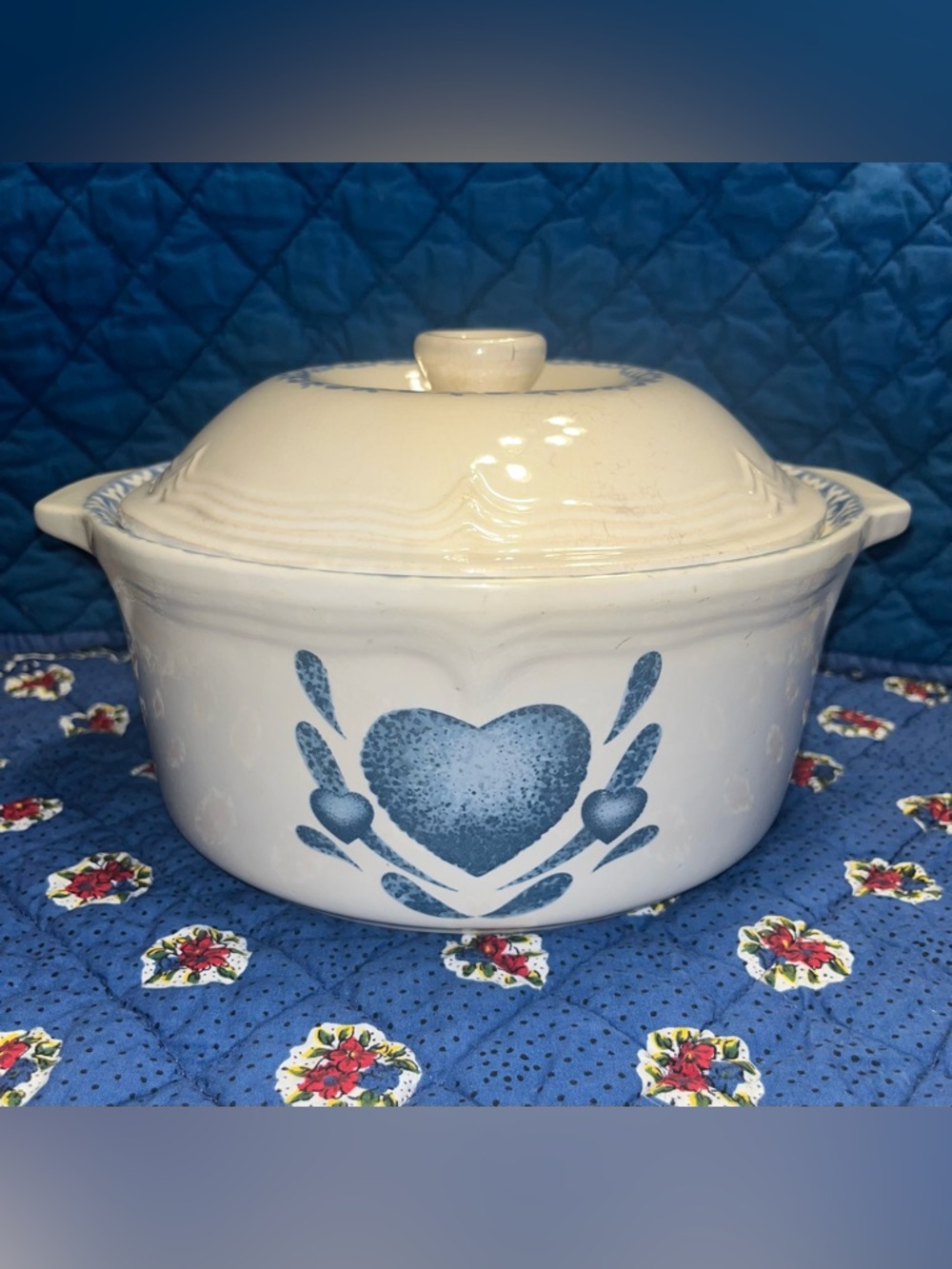 Corelle Blue Sponge Hearts 1qt Covered Casserole Dish with /Lid Cottagecore